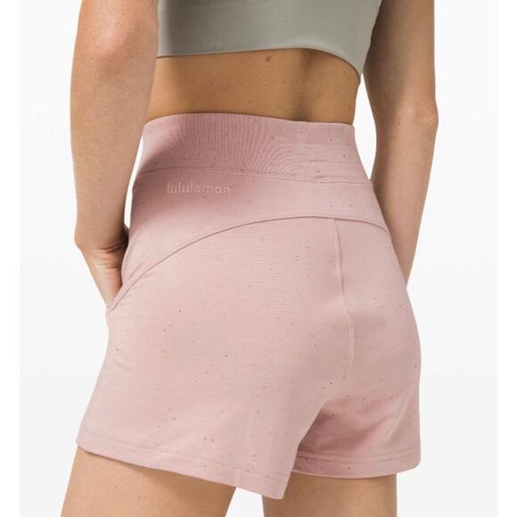 Lululemon LA Sweat Short Mink Berry Baby Pink Cotton Terry Soft EUC 6 Lounge - Picture 1 of 8